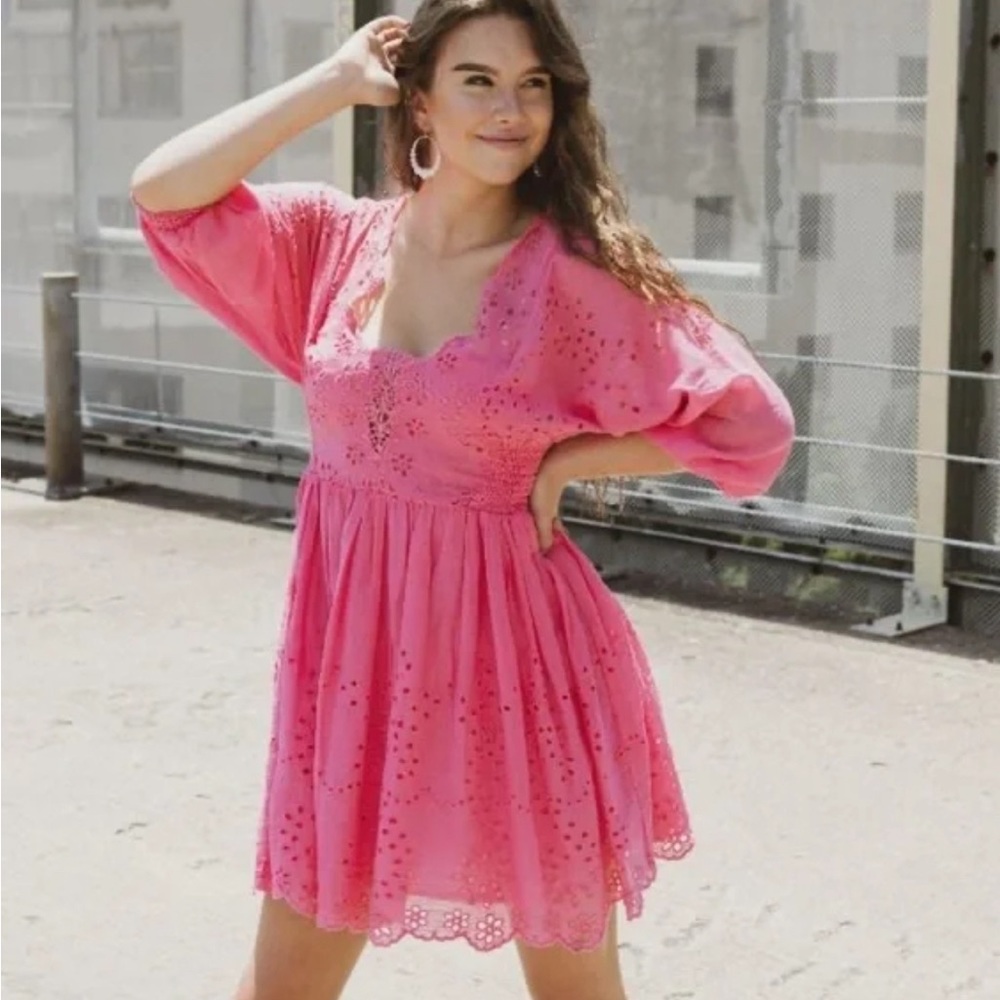Free People Pink Fizz Eyelet Mini Dress